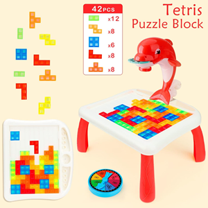 میز نقاشی پروژکتور دار کودک طرح دلفین قرمز TETRIS PROJECTION PAINTING TABLE_اسباب بازی